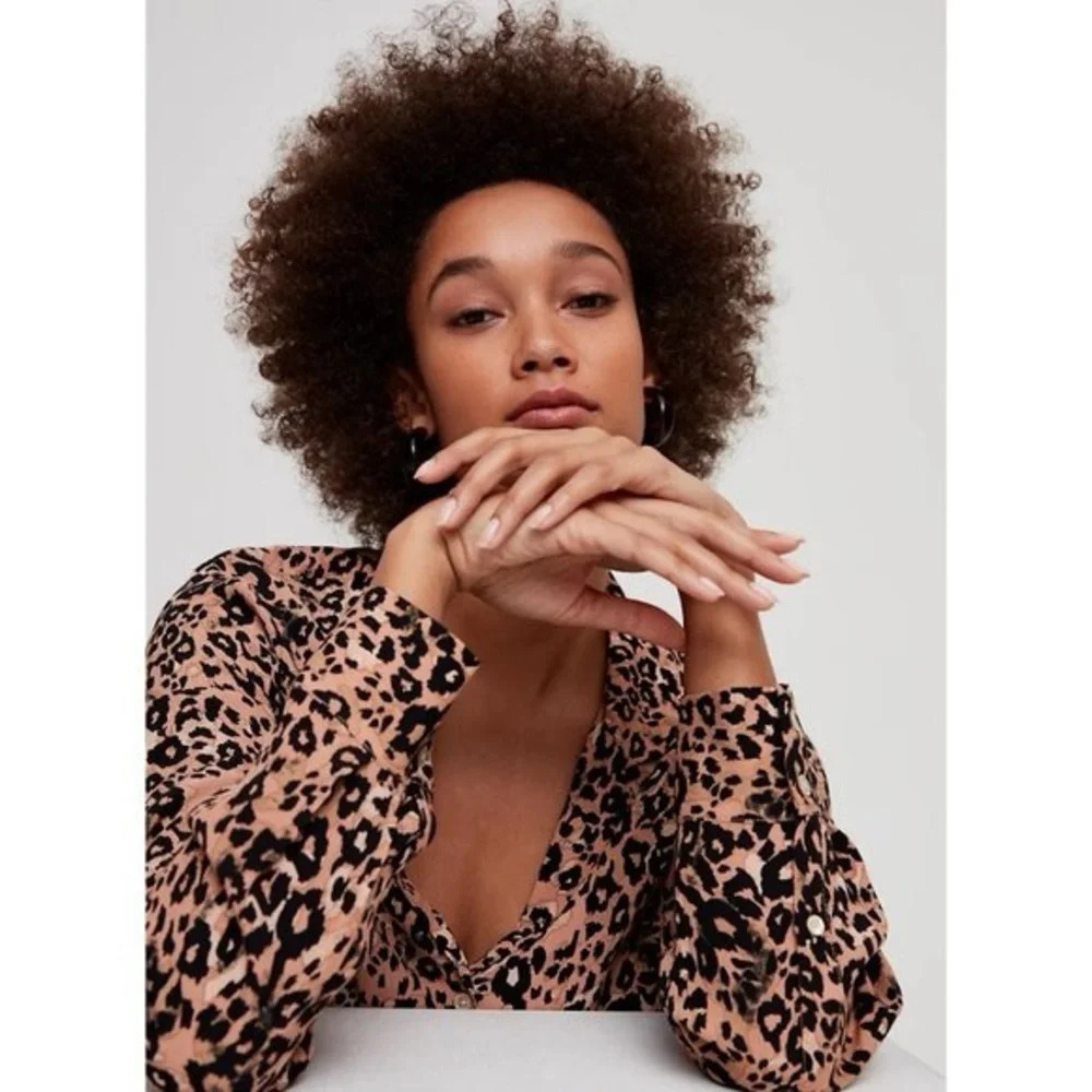 Aritzia Wilfred Emmeline Blouse Leopard Print Button Up - Picture 3 of 9